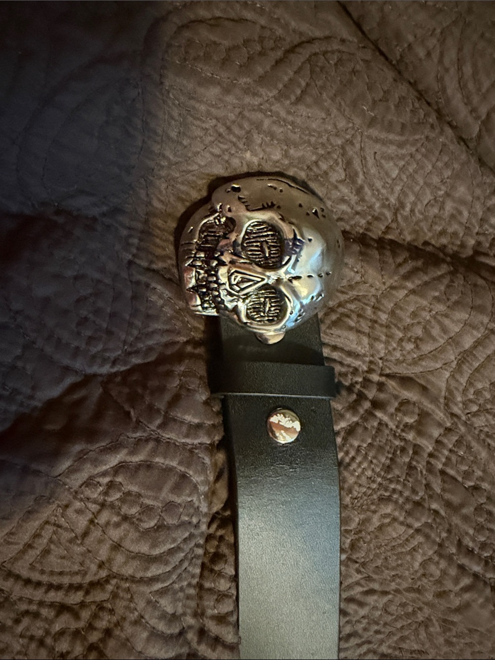 Fox Black Leather Belt with Silver Skull Buckle